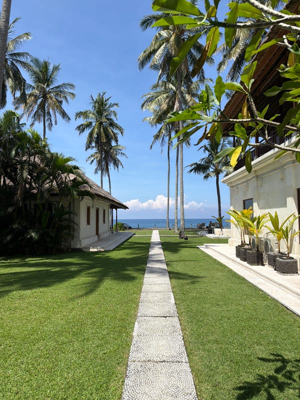 Early morning views of tropical resort in Karangasem, Indonesia