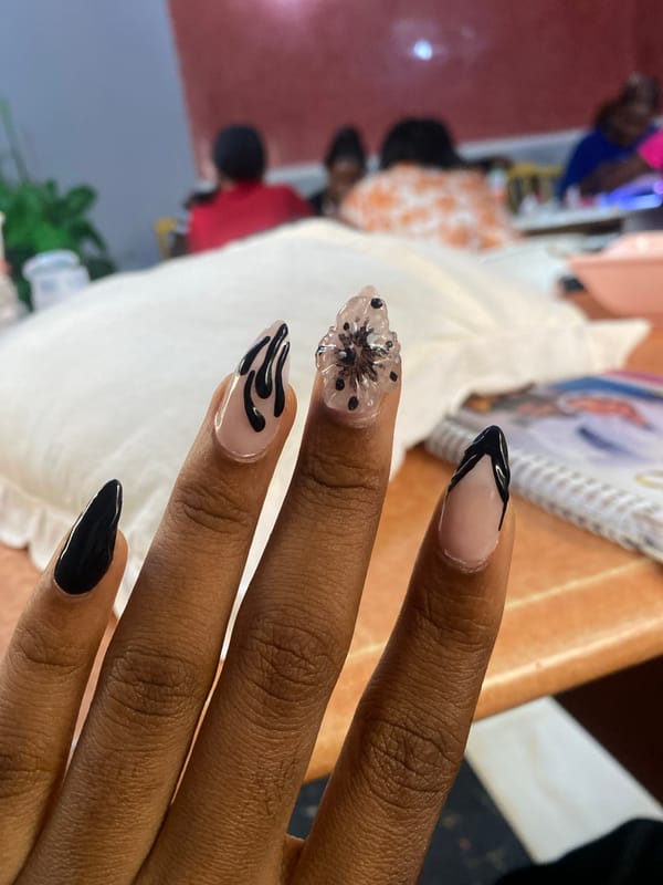 Nail salon session with elaborate art in Jos, Nigeria