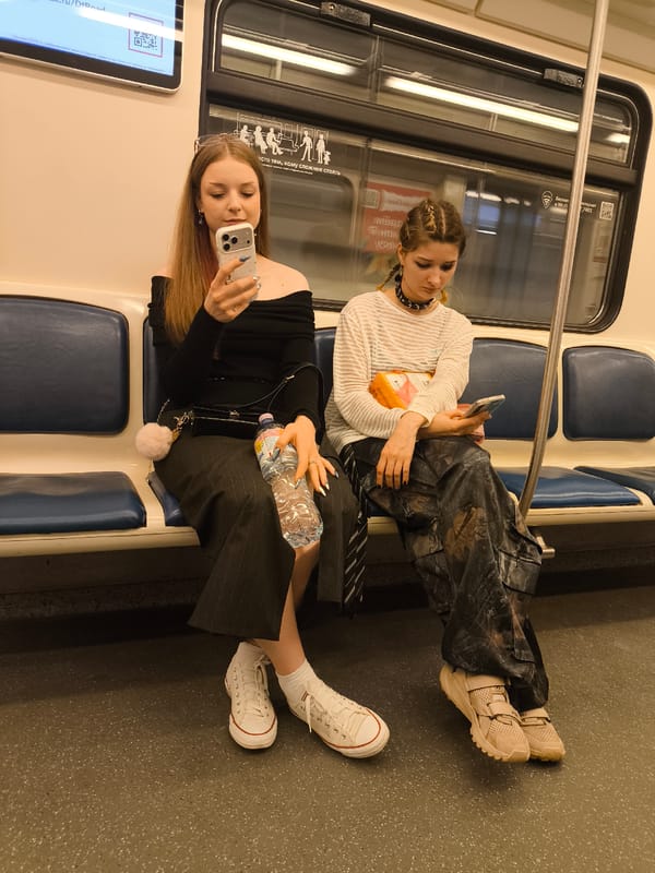 Subway riders and a sling-carried dog on transit