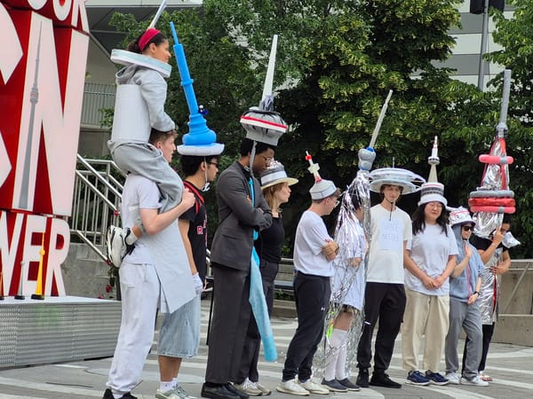 CN Tower costumes and soccer games at a Toronto event