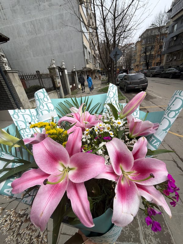 Flower bouquet with pink lilies spotted in Varna