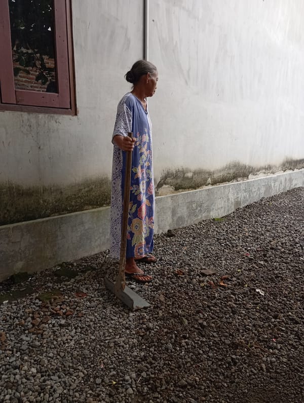 Elderly woman with hoe spotted in Baron Indonesia alley