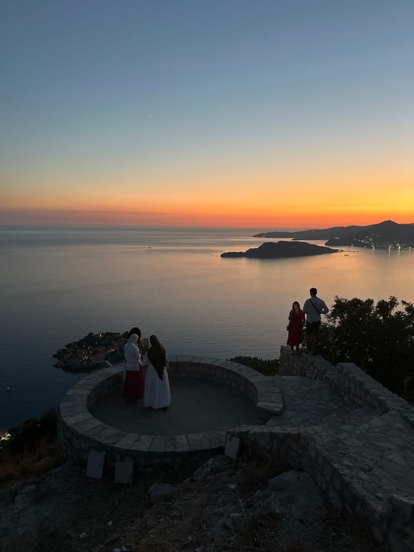Sveti Stefan at dusk, Adriatic coast glowing