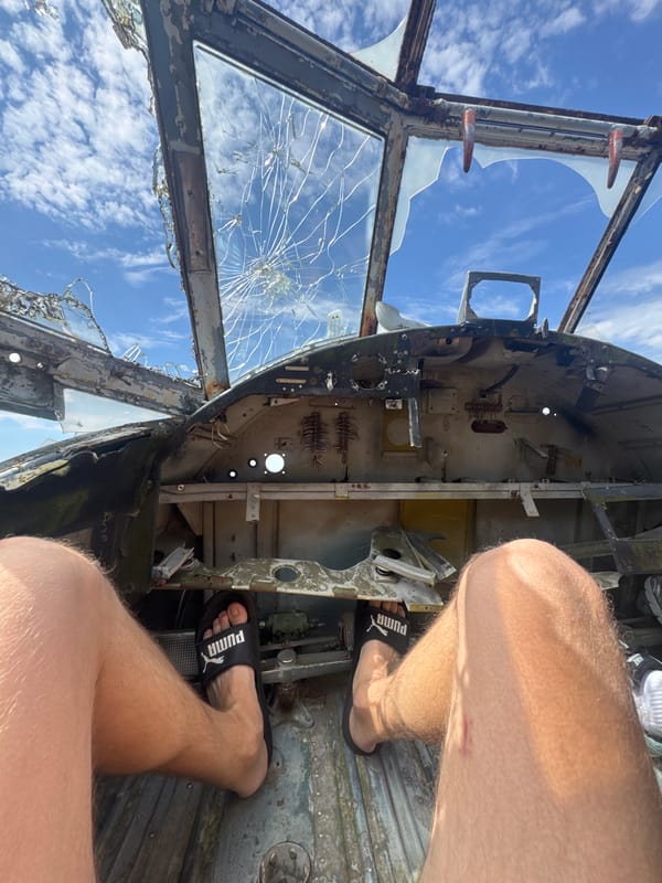 Cracked and crumbling cockpit interior, rural Belarus