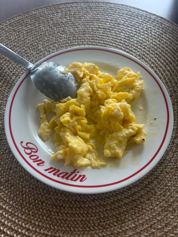 Montreal resident documents hangover cooking session with scrambled eggs