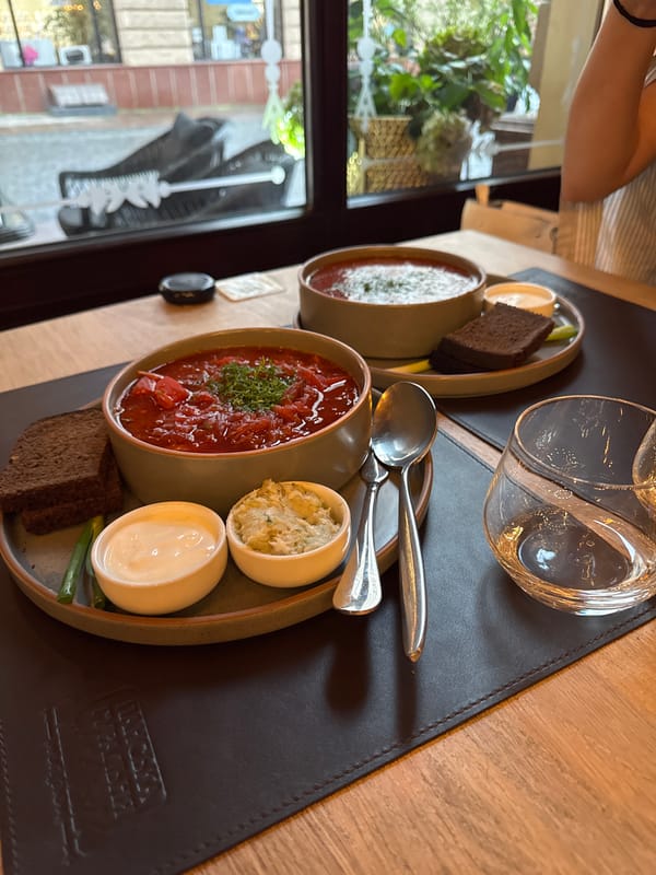 Borscht and brick vaults at a Chernivtsi restaurant