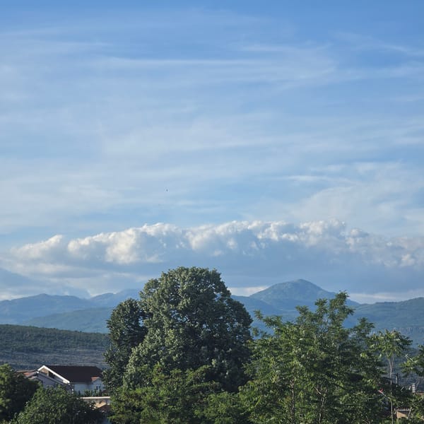 Mountain vista observed through trees in Podgorica, Montenegro