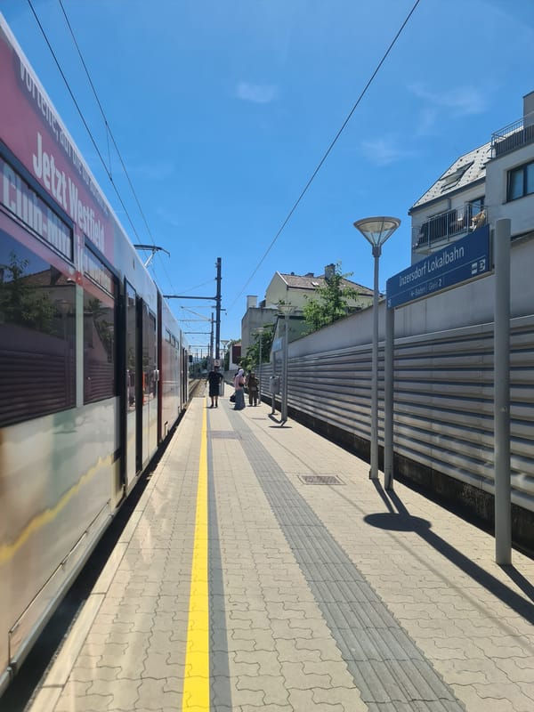 Vienna's tram and rail network on a clear summer day