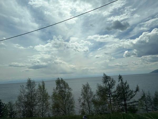 Cloudy morning skies observed over Lake Baikal in Listvyanka