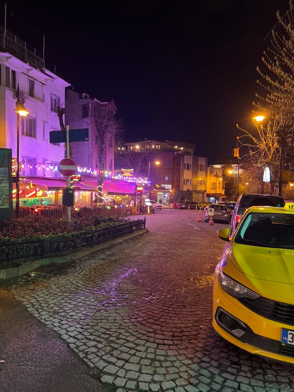 Yellow taxi spotted on Istanbul street at night