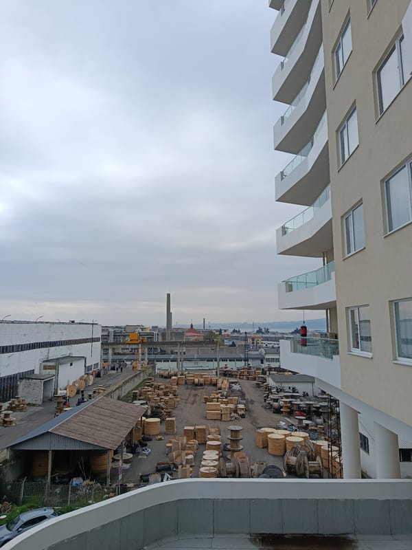 Elevated view captures Burgas industrial area and modern apartment building