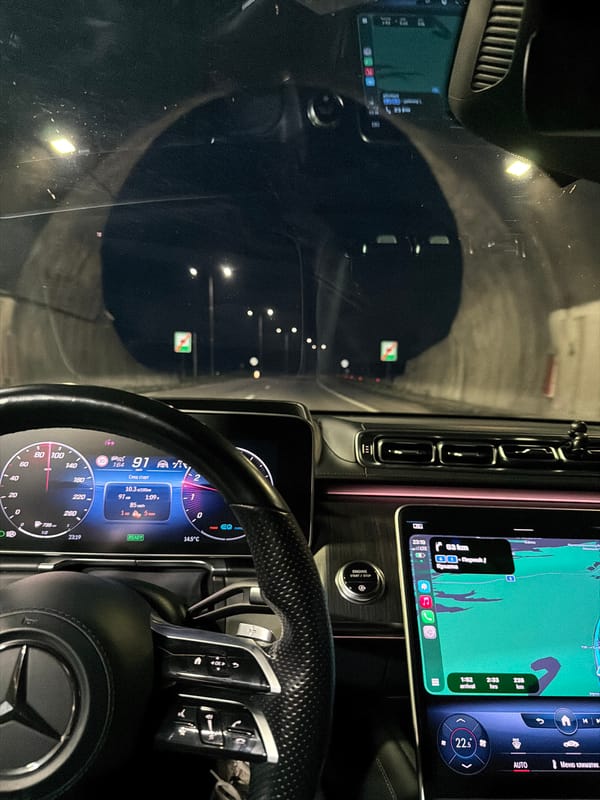 Driver travels through tunnel in Mercedes near Bulgarian village