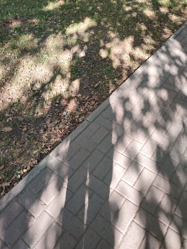 Afternoon in a shaded Astana park, people out on the paths