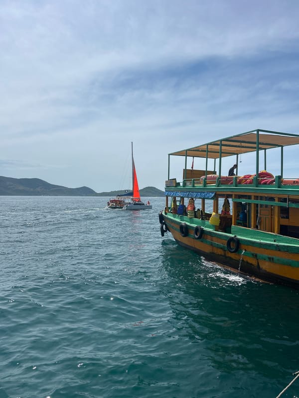 Tour boats out on the water near Hon Mun Island, Nha Trang