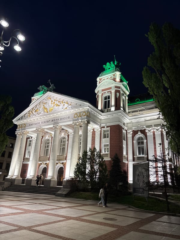 Ivan Vazov National Theatre photographed illuminated at night