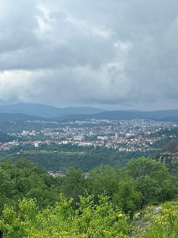 Aerial view captures Bulgarian valley city from above