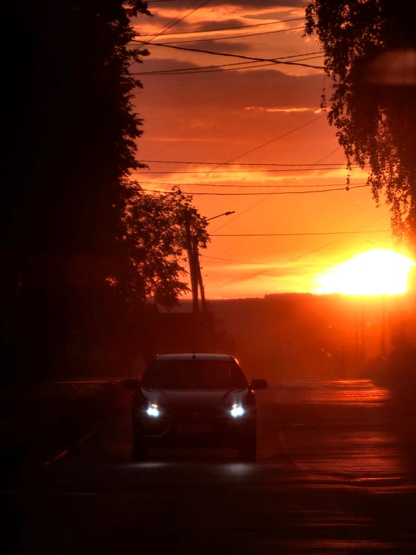 Witness captures waterfall, sunset, and Gazprom building scenes