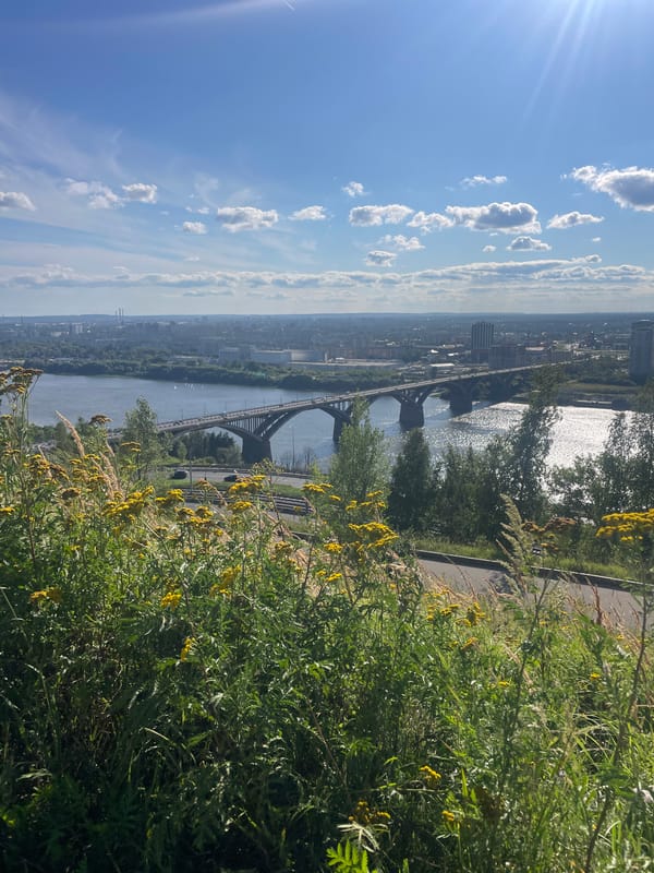 Panoramic views of Nizhny Novgorod skyline and the Volga River