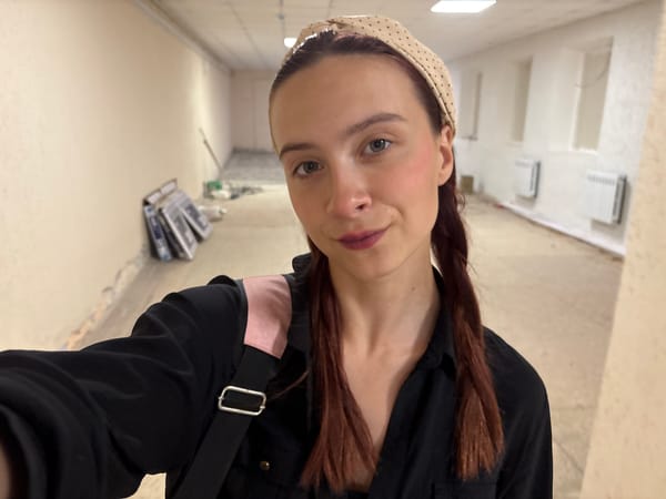 Woman photographed in multiple locations throughout Chaikovsky building
