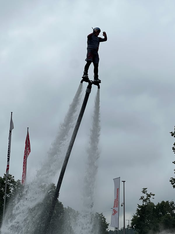 Flyboard stunts and water sports at a Moscow outdoor event