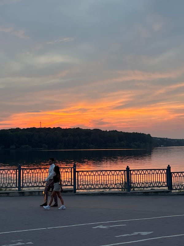 Golden hour settling over Ternopil Lake