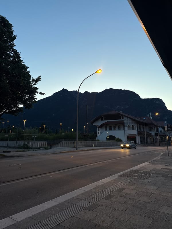 Dusk street scene documented in Garmisch-Partenkirchen, Germany