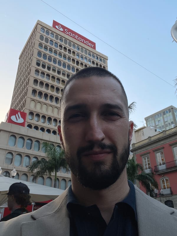 Man photographed near ornate buildings in Santa Cruz de Tenerife