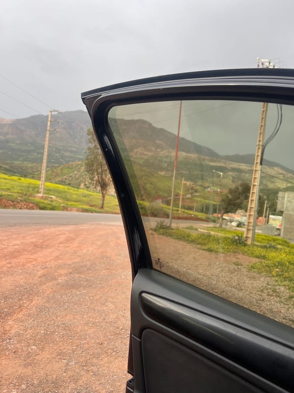 Rural Morocco landscape viewed from car in Ouaouizert
