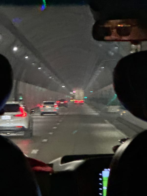 Inside a highway tunnel near Đại Lãnh at night