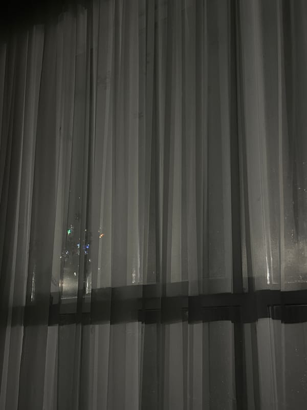 Indoor evening scene captured through venetian blinds over 21 minutes