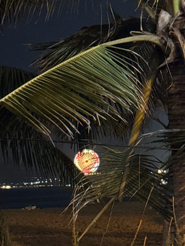 Nha Trang beachfront park at night, busy and lit up