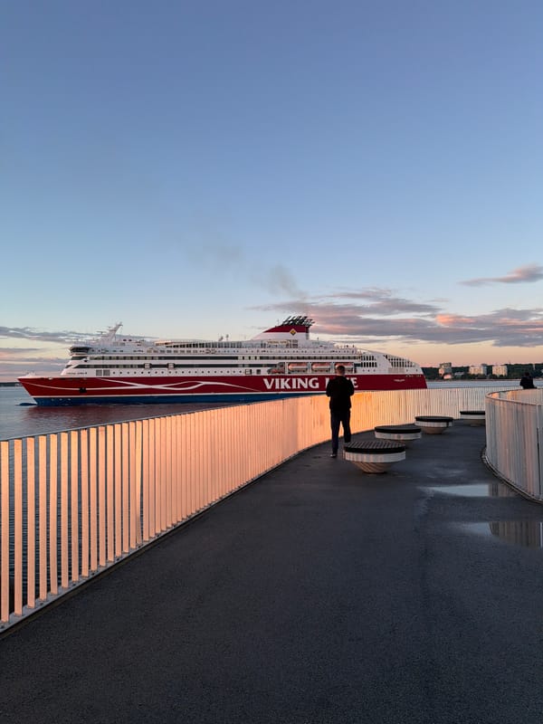 Baltic Sea sunset with ferries from Tallinn waterfront
