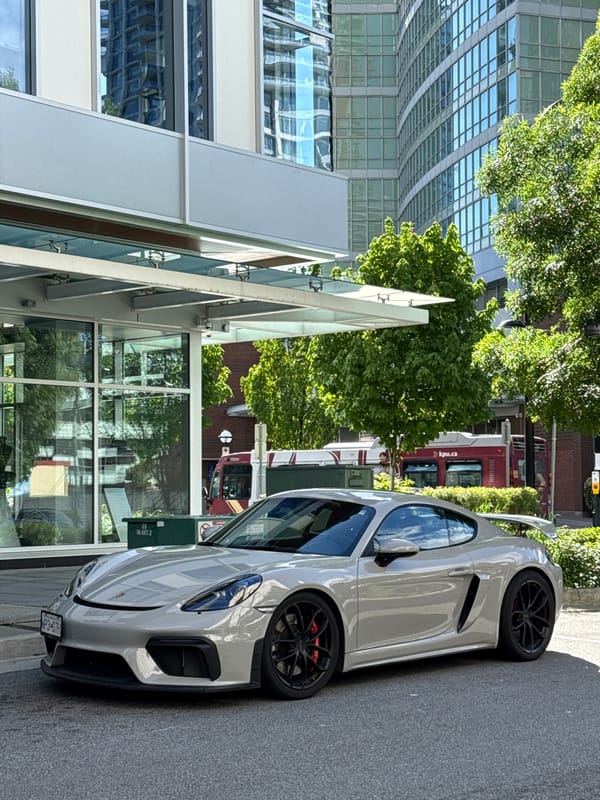 Porsche spotted parked on Burnaby street near modern building