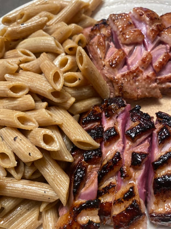 Pasta and duck dinner documented in Strasbourg