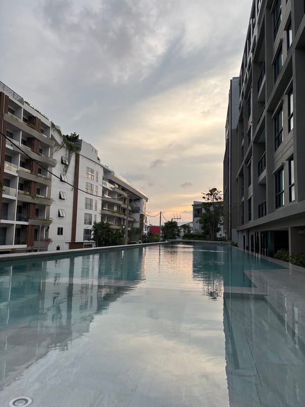 Rooftop pool reflections captured in Choeng Thale, Thailand