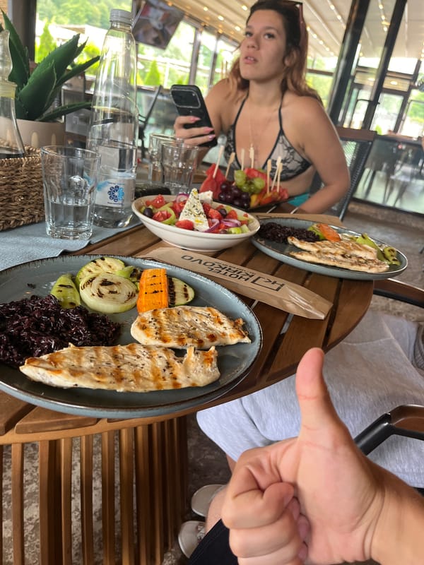 Casual beachside lunch at an open-air restaurant