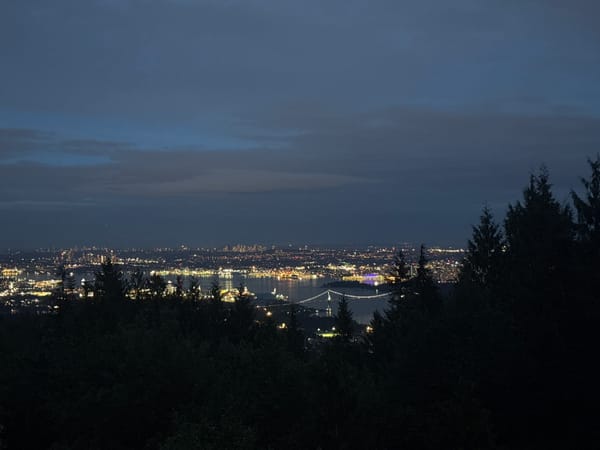 Nighttime hillside view captured in North Vancouver