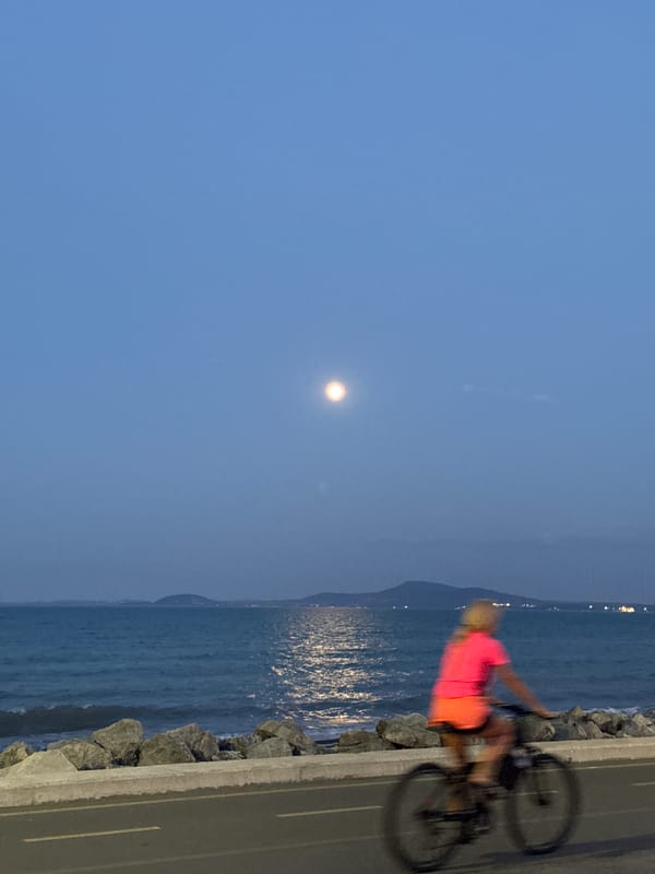 Dusk over Burgas: seaside cycling and a plane overhead