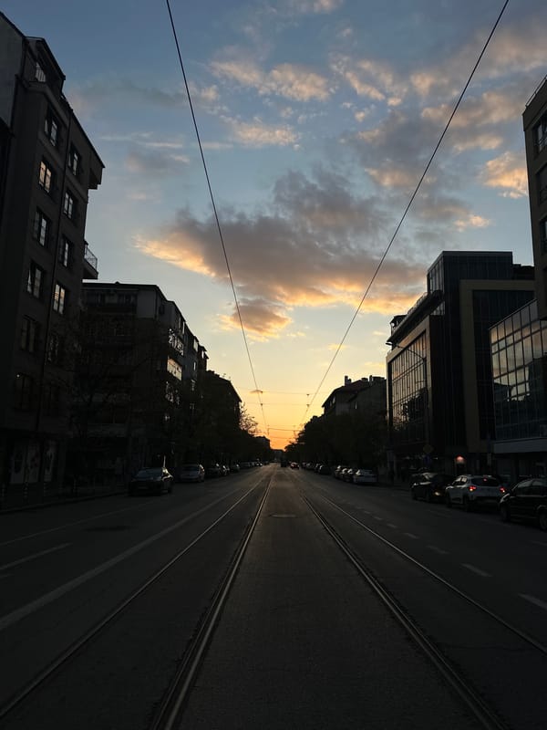 Golden hour street scene documented in Sofia, Bulgaria