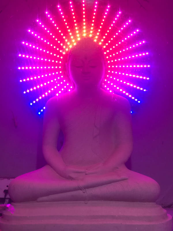 LED-illuminated Buddha statue observed in Ahangama, Sri Lanka
