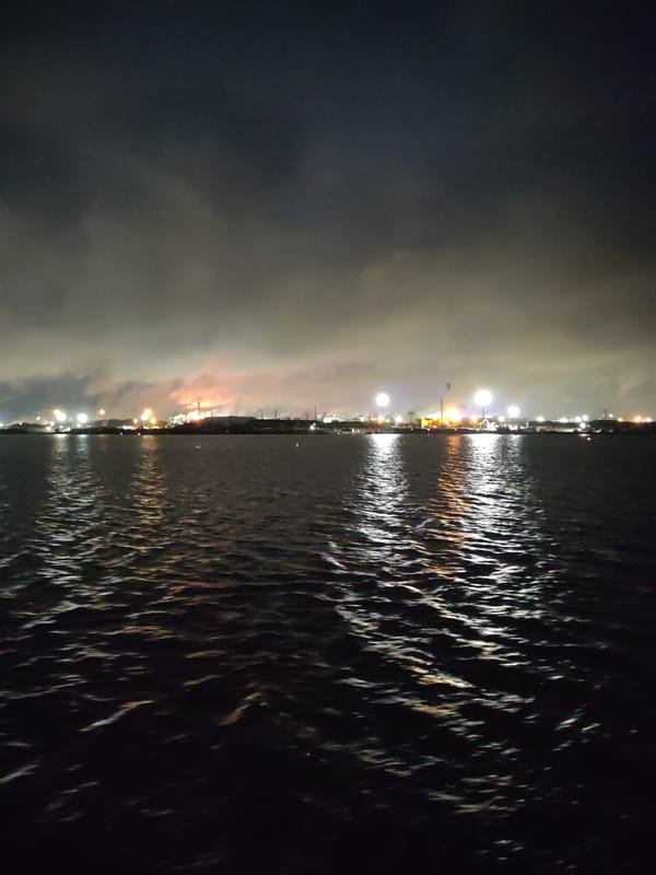Nighttime river view captured in Cherepovets, Russia