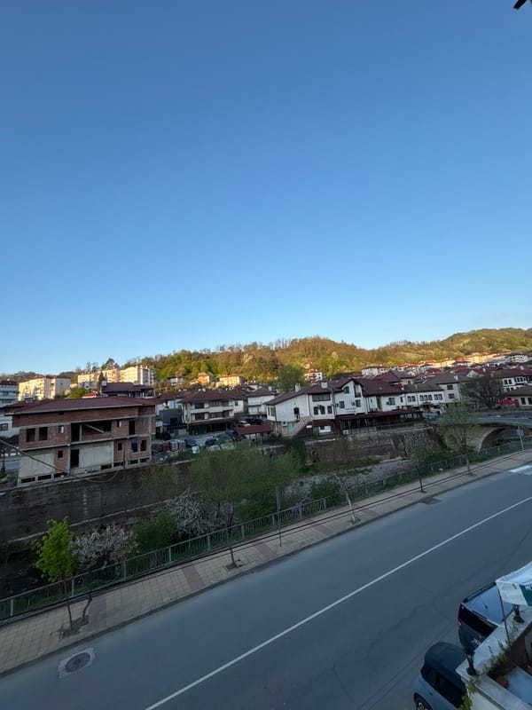 Clear morning views captured of hillside town Zlatograd, Bulgaria