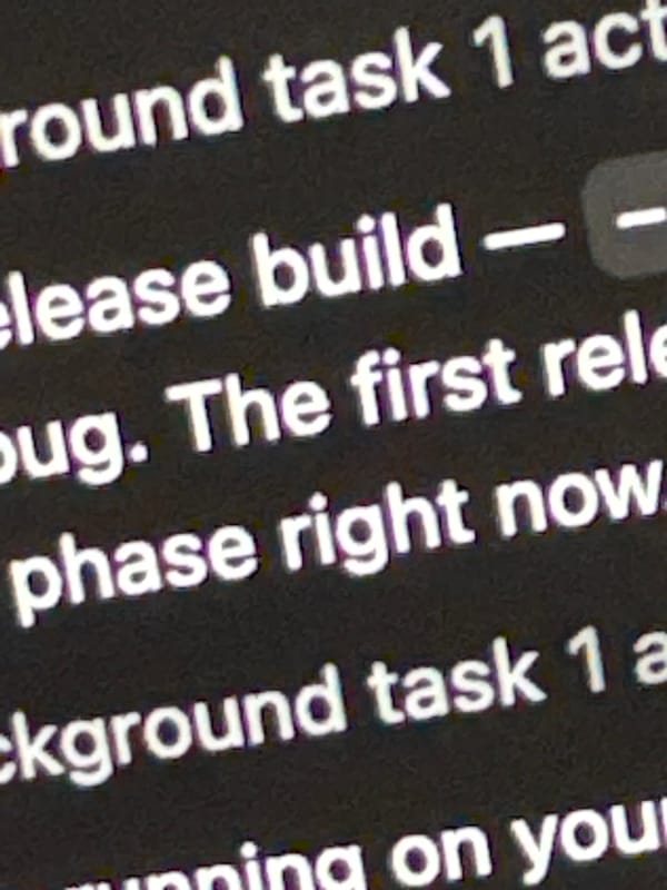 Fragmented software development text captured on screen in Erba