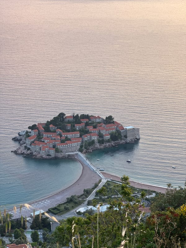 Sunset captured at Montenegro's historic Sveti Stefan island resort