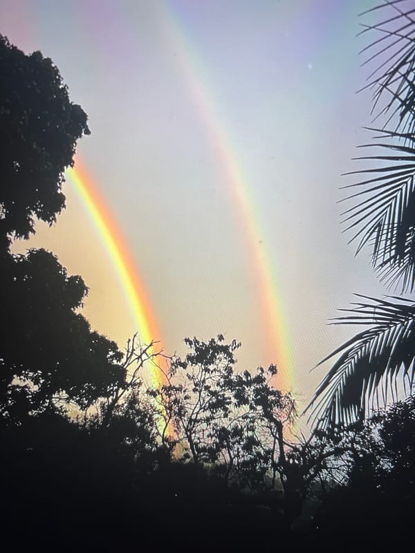 Double rainbow appears over Guarne, Colombia early Saturday morning