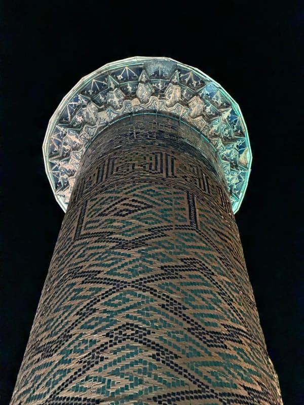 Evening scene documented at Samarkand's historic Registan Square