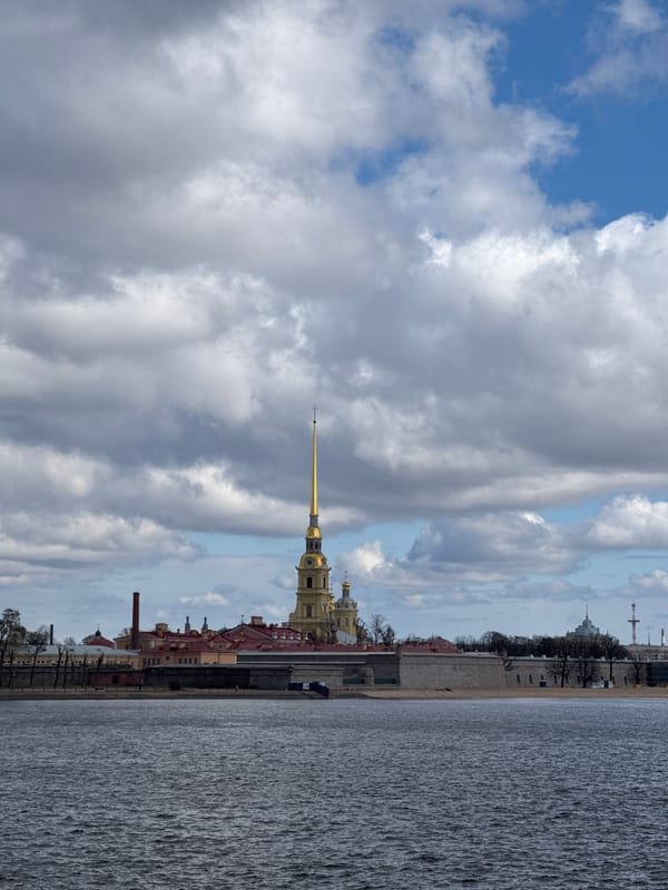 Morning views captured along Saint Petersburg's Neva River embankment