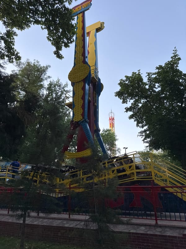 Afternoon stroll through amusement park captures wildlife and rides