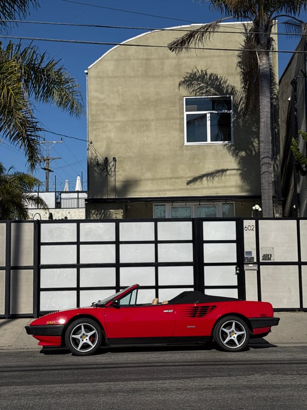 Red Ferrari convertible spotted parked on Venice Boulevard, LA