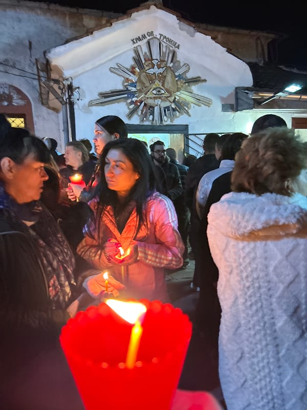Candlelight gathering at religious building in Markovo, Bulgaria